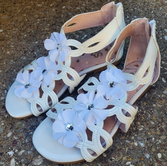 SO Paulene White Flower Dress Sandals Easter Girls 12 Kohls - Picture 1 of 8